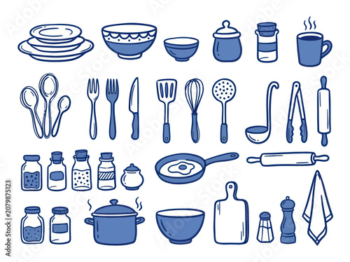 Kitchen Utensils and Cookware Doodle Set for Culinary Enthusiasts.