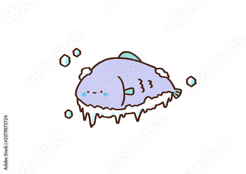 Canvastavla Fish frozen solid in ice, cold fish idiom or emotionless person concept