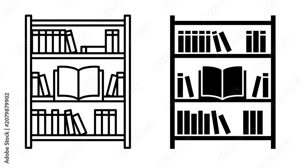Fototapeta premium Illustration of two bookshelves with various books.