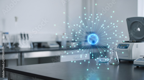 Abstract virus visualization representing infection spread, microbiology research and medical technology concepts