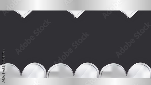Tablou pe pânză Elegant abstract graphic background with gleaming metallic silver borders on a dark gray empty canvas