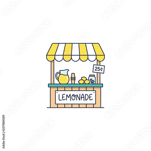 Cute Lemonade Stand with Sign and Price, Vector Illustration