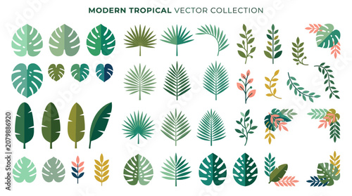 Modern Tropical Vector Collection Featuring Diverse Exotic Foliage and Botanical Elements