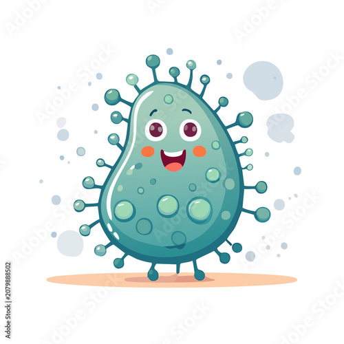 Cute cartoon virus character with spikes and smile