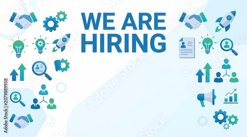 Teamwork and collaboration in business hiring process with typography