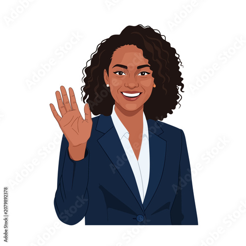 Tableau sur toile Female Taxi Driver Greeting Passenger Wave