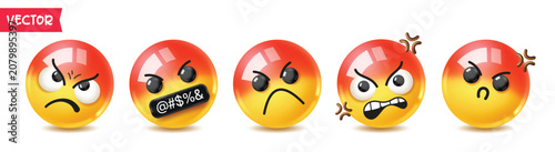 Photos Angry emojis clipart 3d character design set