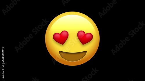 3D Animated heart eyes love emoji face on alpha channel