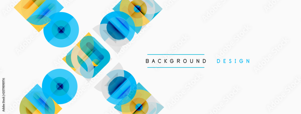 Naklejka premium Abstract geometric shapes overlap, creating dynamic visual texture. Light colors dominate white background. Minimalist design elements present.