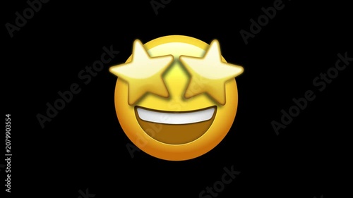3D Animated star-struck emoji face with star eyes on alpha channel