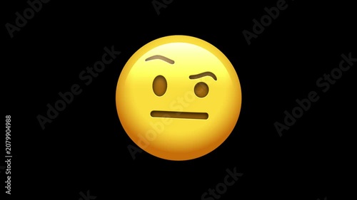 3D Animated skeptical emoji face with raised eyebrow and expressionless flat face with squinting eyes on alpha channel