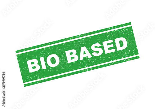 Green bio based rubber stamp sign with a grunge texture