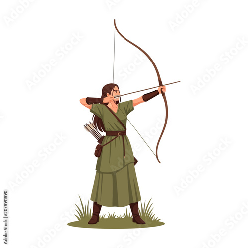 Tableau sur toile Female Traditional Archer with Yew Longbow