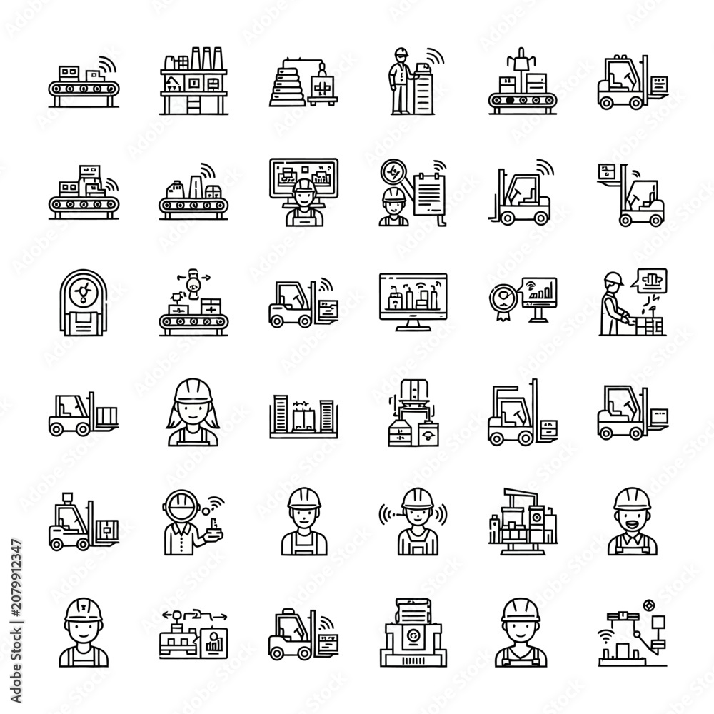 Fototapeta premium Industrial construction and engineering icon set.