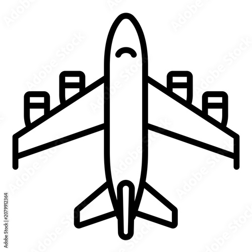 commercial airliner outline icon. passenger jet with four engine top view. air travel and airline transport. aviation and flight