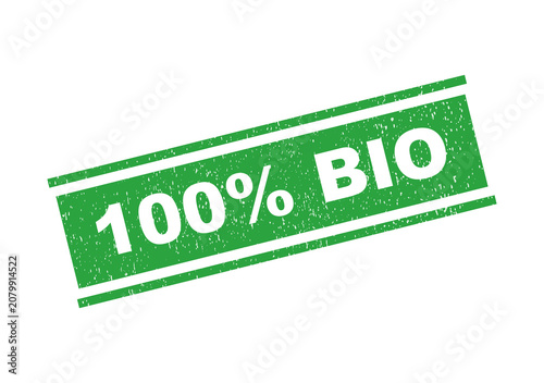 Fotografía Green rubber stamp impression with 100 percent bio text