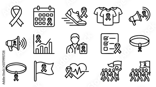 Health Awareness Campaign Line Icon Set for Medical Charity and Fundraising Events