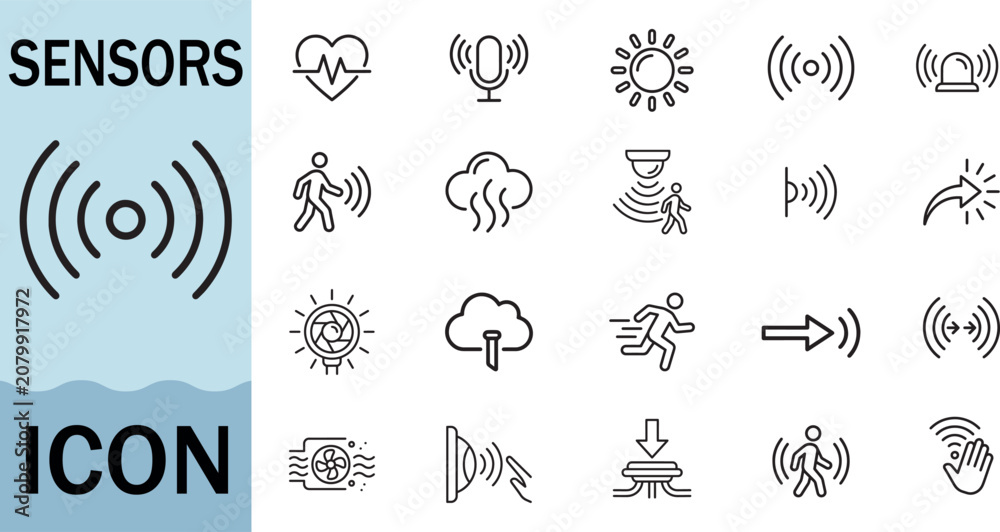 Fototapeta premium Sensors icon set for technology and security applications