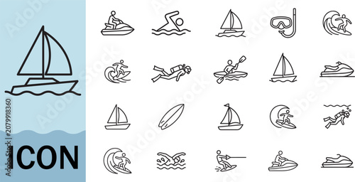 Photos Water sport icons for surfing kayaking and swimming
