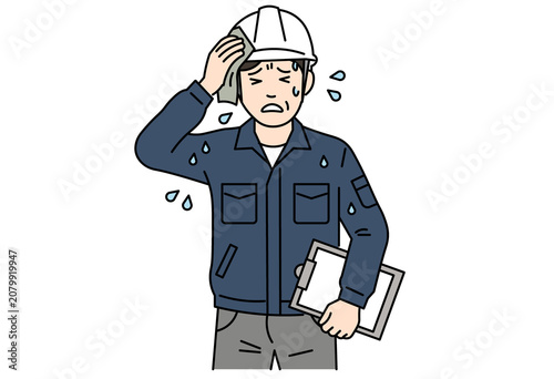 Industrial Worker Suffering from Heat Stroke and Dehydration in Summer Heat Infographic Vector Illustration