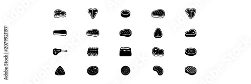 Steak Icons Set of Black and White Vector Illustrations for Food Menu, Culinary Concept, Restaurant Branding