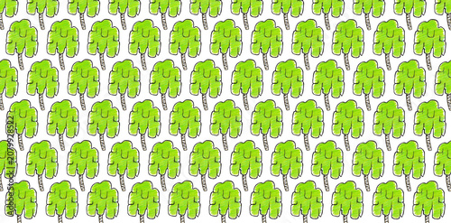 Bild auf Leinwand The scene shows a continuous pattern of green trees arranged in rows over a white background