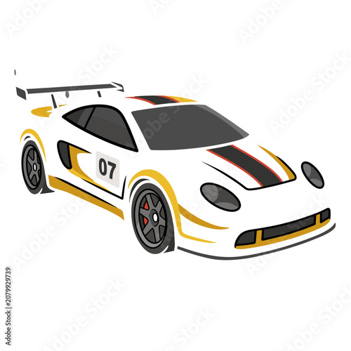 White and yellow race car vector illustration