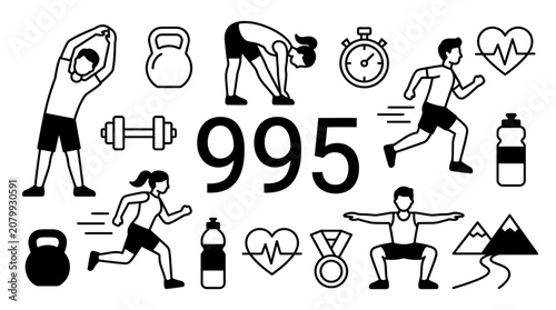 фотографія Comprehensive fitness and exercise icon set for healthy lifestyle