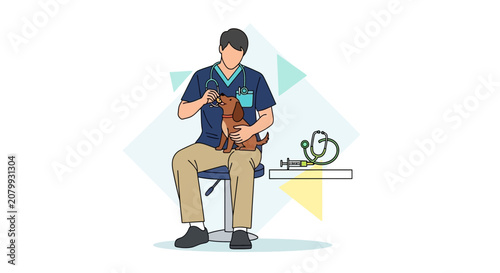 Veterinarian Examining Dog, Medical Care Concept Illustration