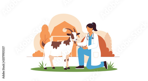 Veterinarian Examining Goat on Farm