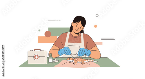 Veterinarian Performing Medical Treatment on Gecko Lizard