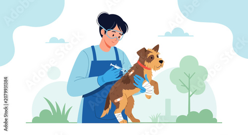 Veterinarian Vaccinating a Dog with Medical Bandages