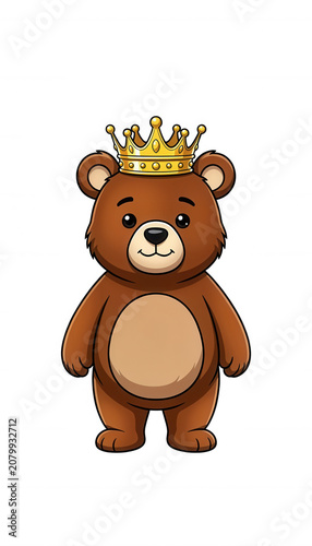 Cute Cartoon Bear with Golden Crown Isolated
