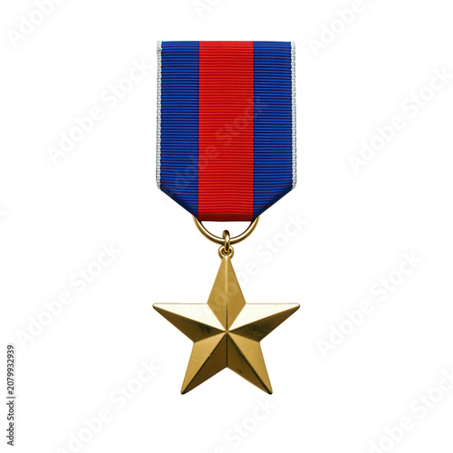 Gold Star Medal with Red Blue Ribbon Transparent Background
