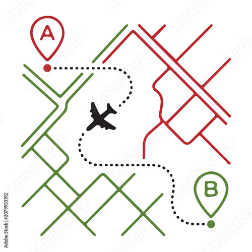 Abstract maze path illustration with directional arrows and marked points in flat design style