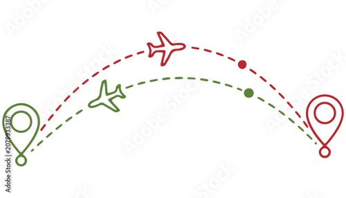 Hand Drawn Travel Route Map with Location Pins and Dotted Path Illustration