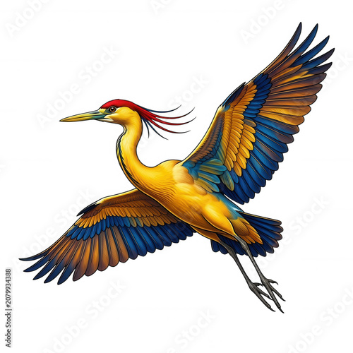 Vibrant Colorful Bird in Flight Transparent Background