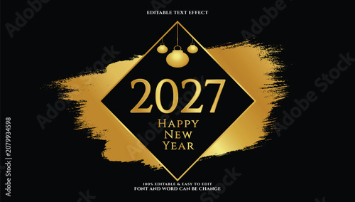 Canvas Print Happy New Year 2027 luxury text effect vector editable illustration
