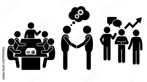 Business meeting and handshake icons with growth chart