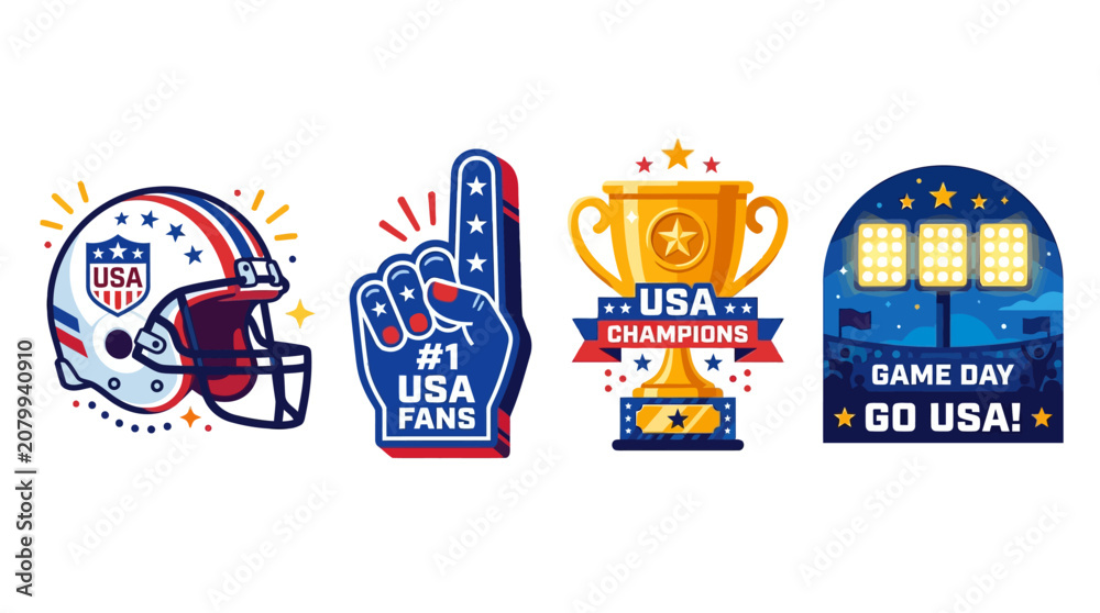 Naklejka premium American football team icons and symbols displayed on a day