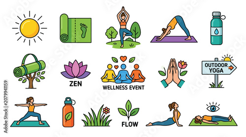 People practice yoga outdoors in a serene natural setting with zen wellness.