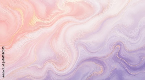 Abstract liquid marble texture with soft pastel pink and purple swirls and elegant gold veins for luxury background design