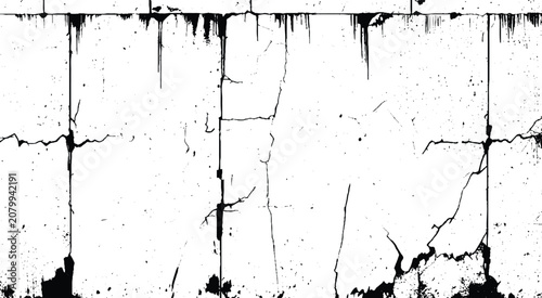 Foto Aged plaster texture banner with realistic cracks and splatters