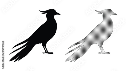 Elegant Black Bird Silhouette Vector, Stylized Crested Bird Graphic, Minimalist Avian Design Element, Modern Nature-Inspired Illustration for Branding and Decor