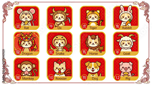 Canvas Print Chinese Zodiac Animals Collection: Cute Cartoon Characters for Lunar New Year