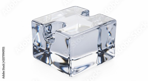 A Single Clear Ice Cube Isolated on White Background.