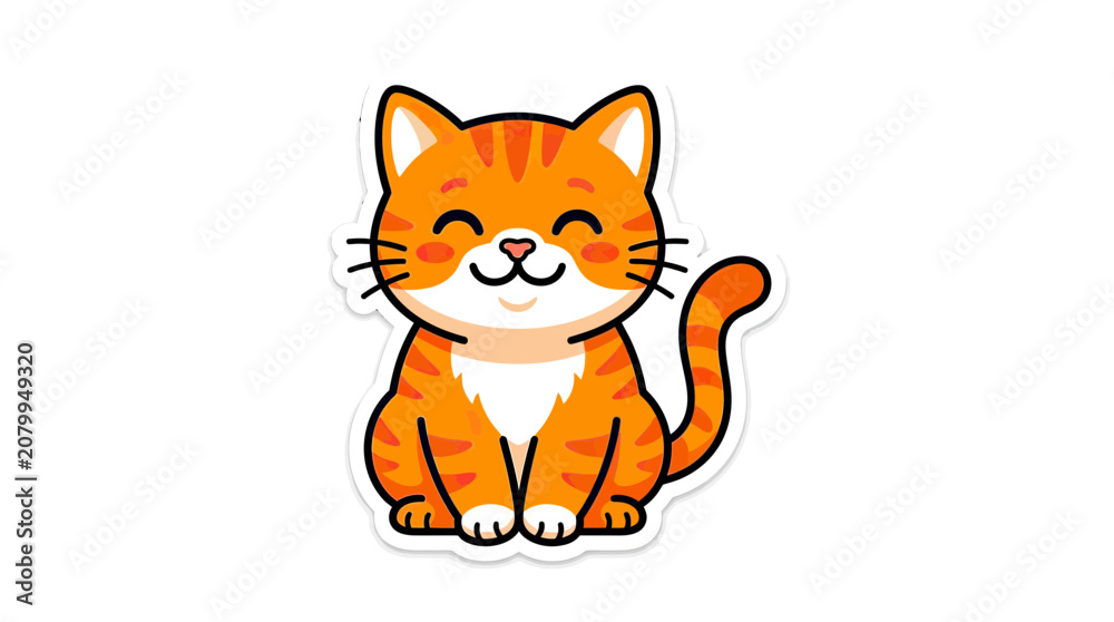 Fototapeta premium Cute Orange Tabby Cat Cartoon Character Sticker