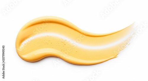 Creamy yellow mustard smear isolated on white background.