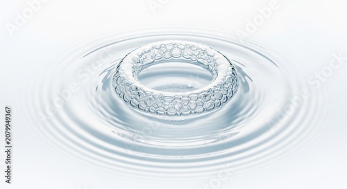 Elegant diamond ring falling into clear water creating ripples.