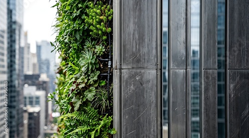 Green living wall on a contemporary urban building facade